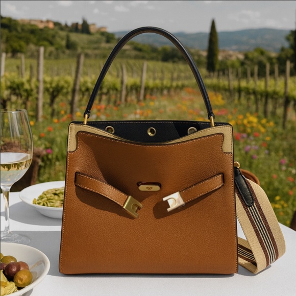 Tory Burch Lee Radziwill Double Tan Pebbled Leather Small Satchel/Shoulder Bag - Picture 1 of 16